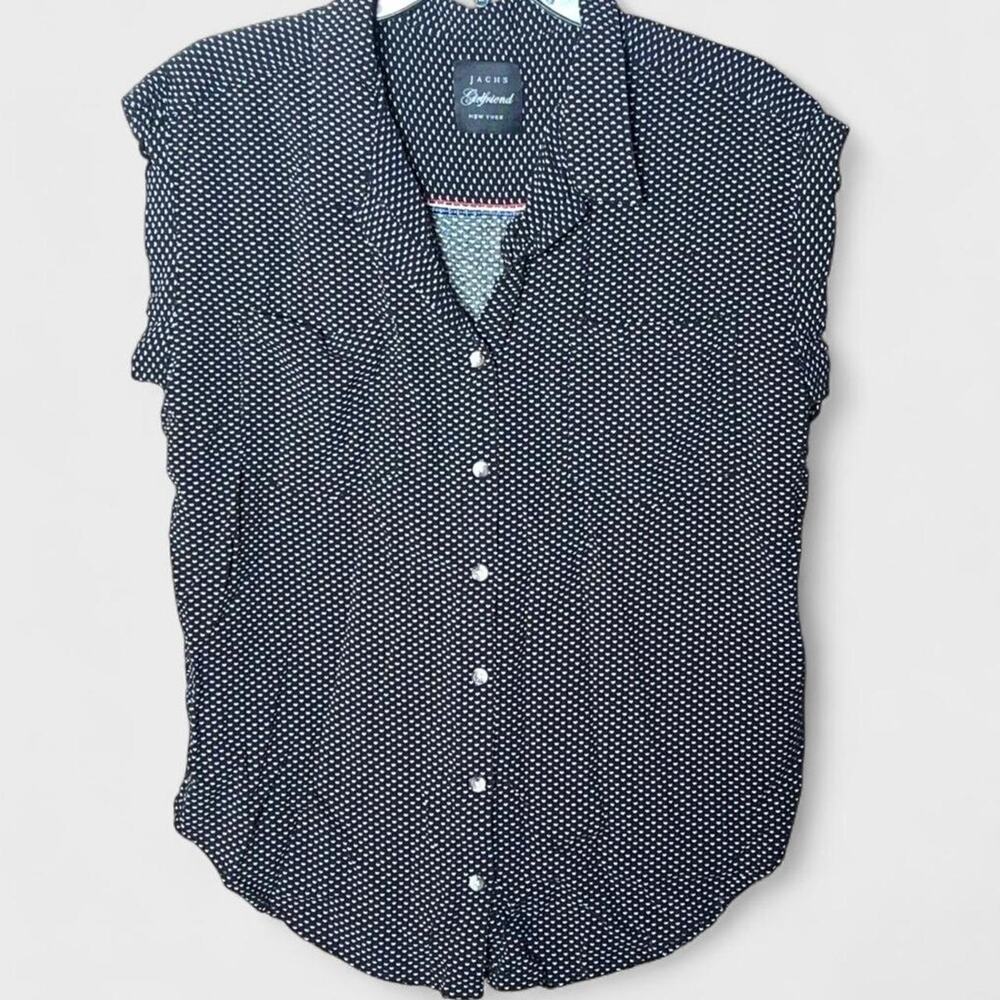 Jachs Girlfriend New York Black White Polka Dot Sleeveless Blouse - Size L